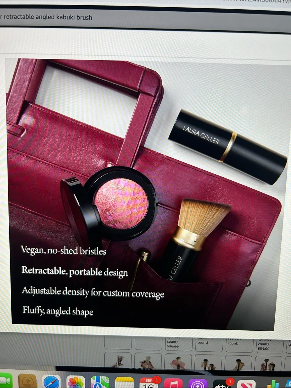 Laura Geller Retractable Angled Kabuki Brush - Black & Gold New SEALED!
